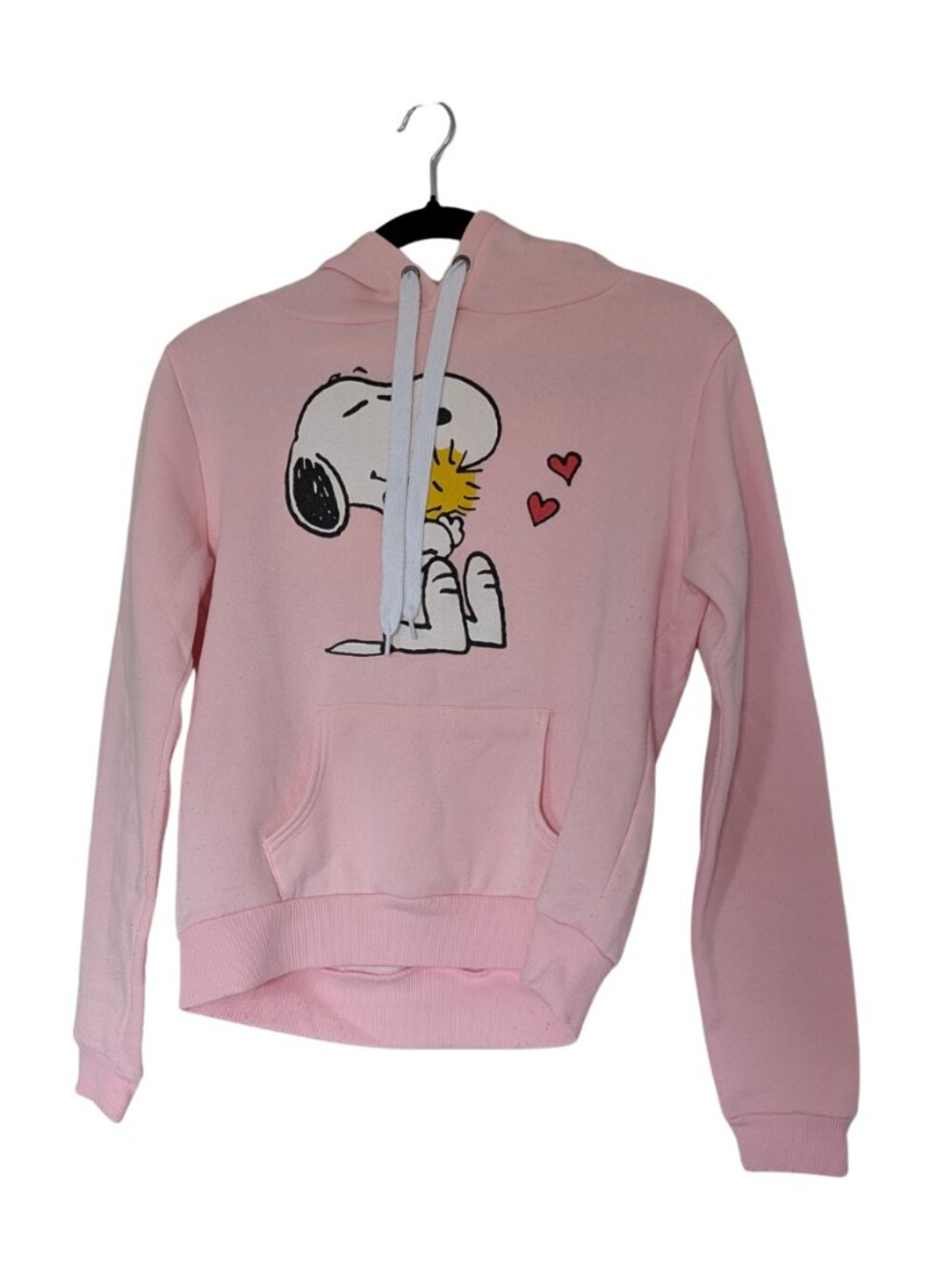 Peanuts Snoopy Woodstock Pink Graphic Hoodie Small Soft Cozy Pullover